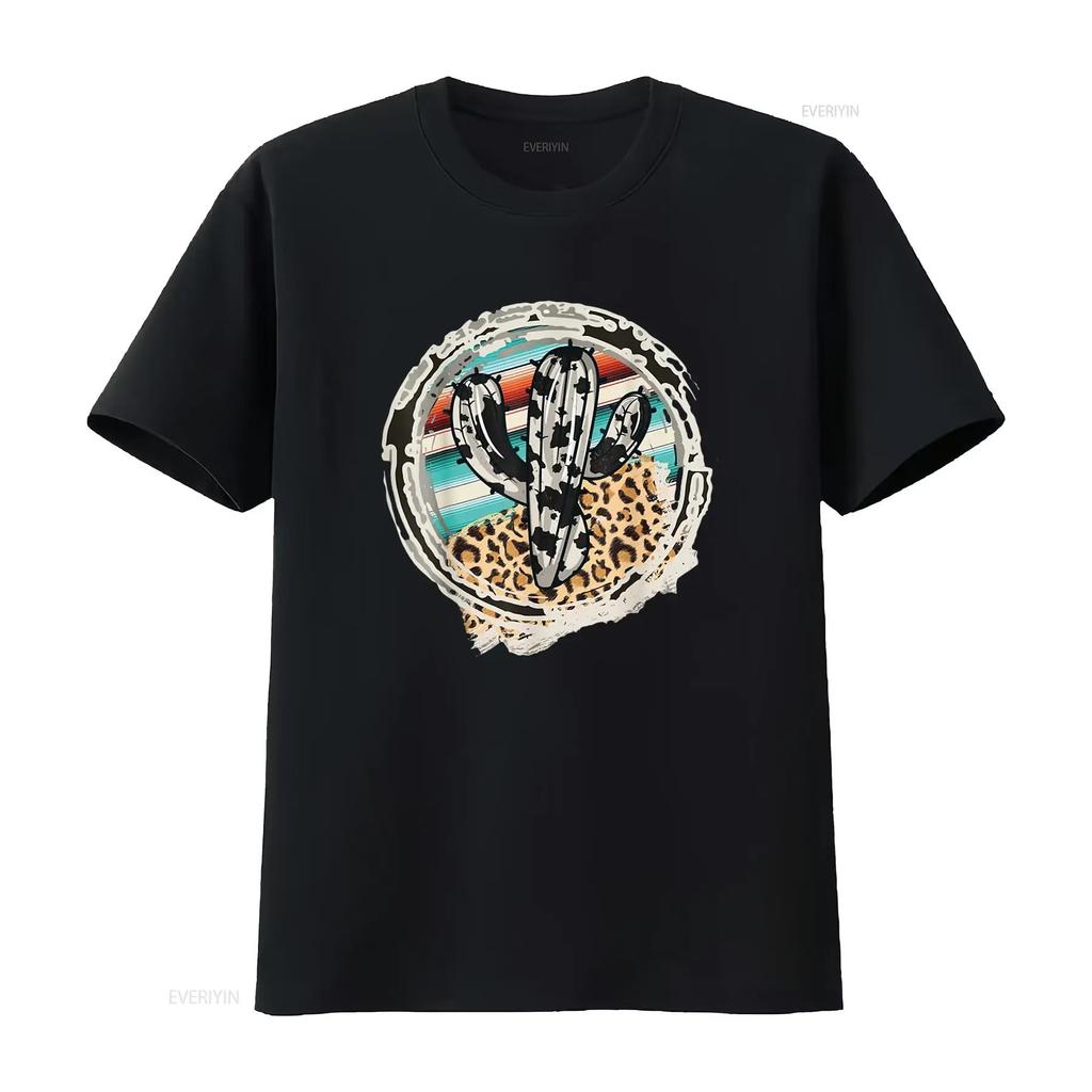 Leopard Cow Pattern Cactus Serape Print Cowgirl Ro Trendy T Shirt for Women Stylish and Comfortable vintage Washed graphic