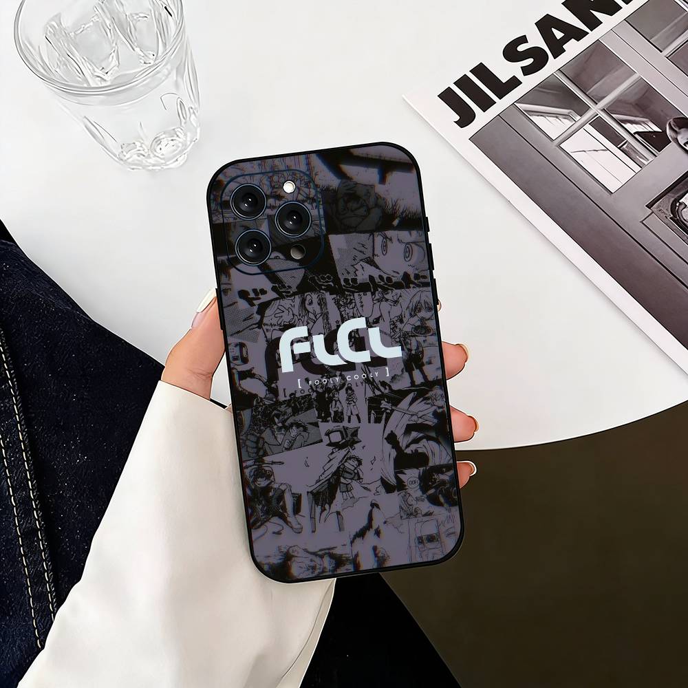 FLCL First L-Love C-Cyber Love Phone Case For iPhone 17,16,15,14,13,12,11 Plus,Pro Max,XS,Soft Silicone Black Cover