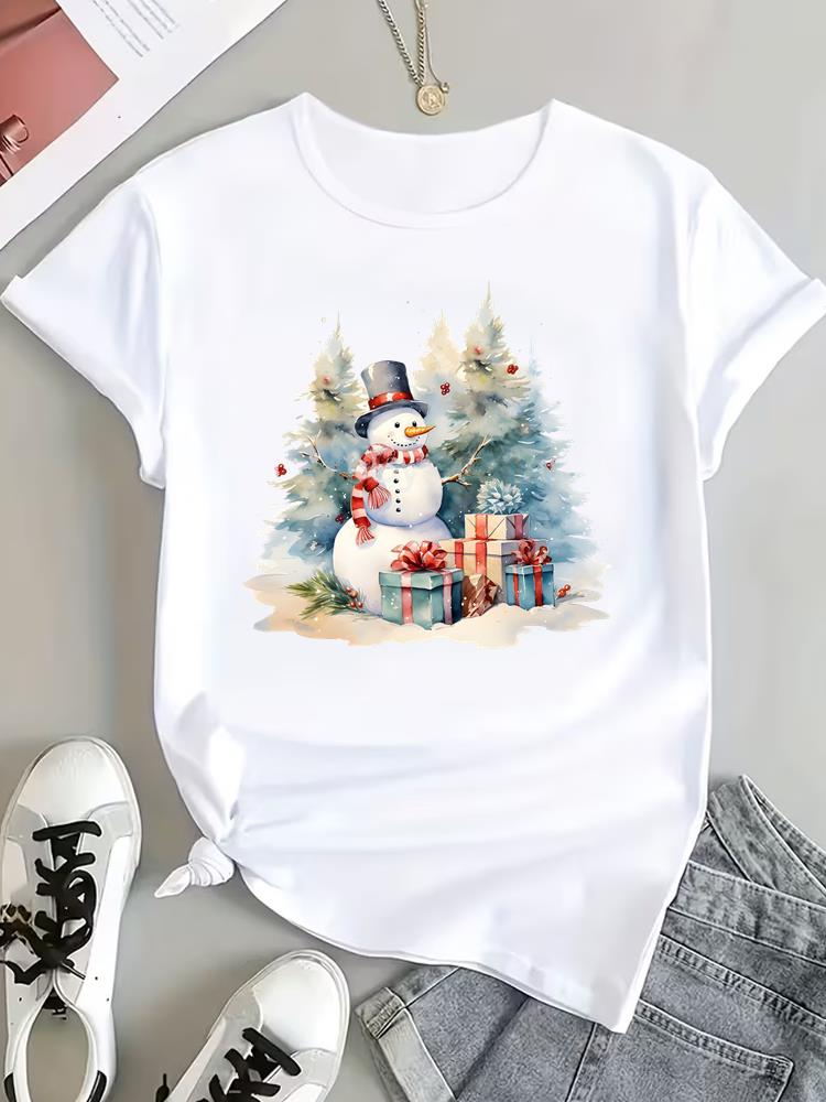 (Asian Size) trend letter cute Tee Top Print New Year Clothing T Shirt Women Fashion Christmas Festival Woman Short Sleeve Graphic T-shirts