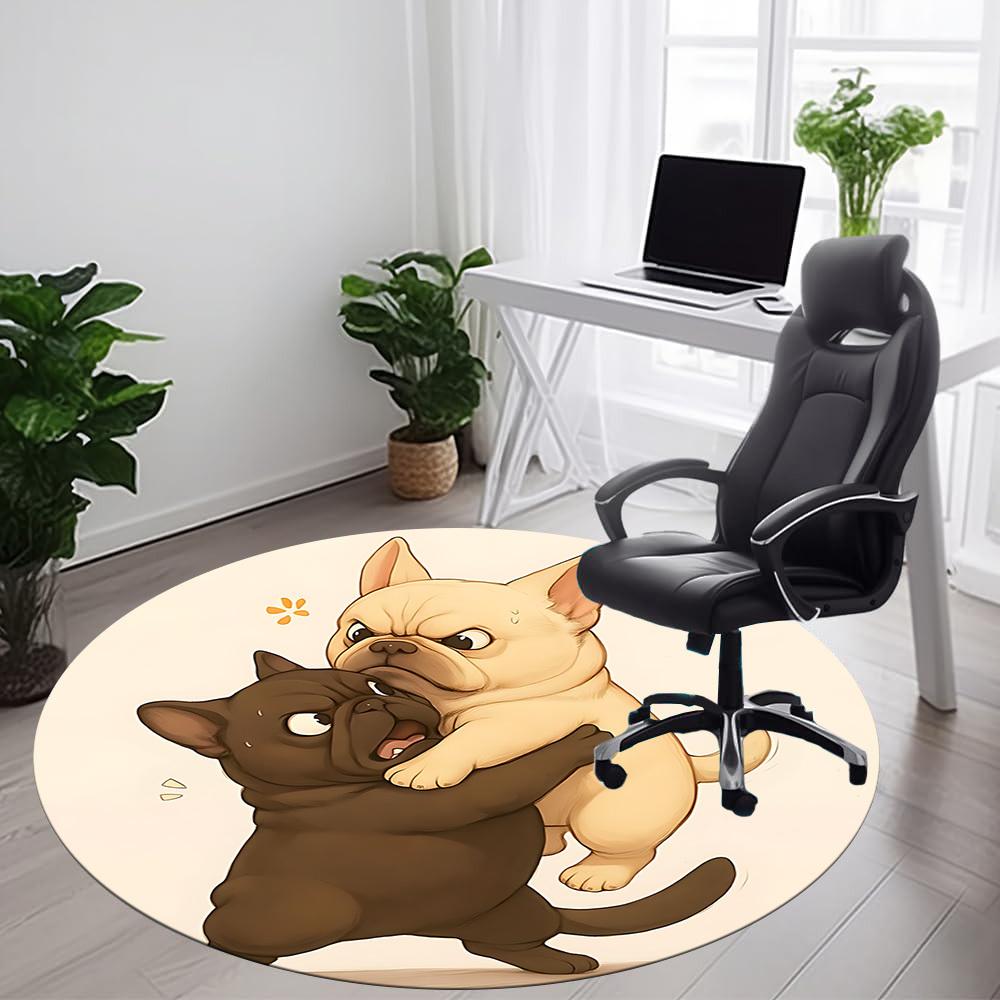 1PC Bulldog Playful Office Round Area Rug,  Mat Suitable ForOffice, Under Office Chairs Bedroom Living Room Home Decor, Room Deco