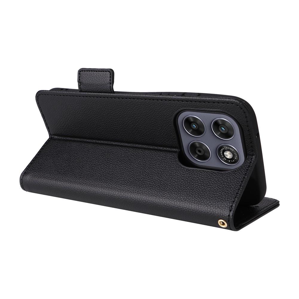 Wallet Case for Moto G67 5G - Leather/PU, Black, With Lanyard