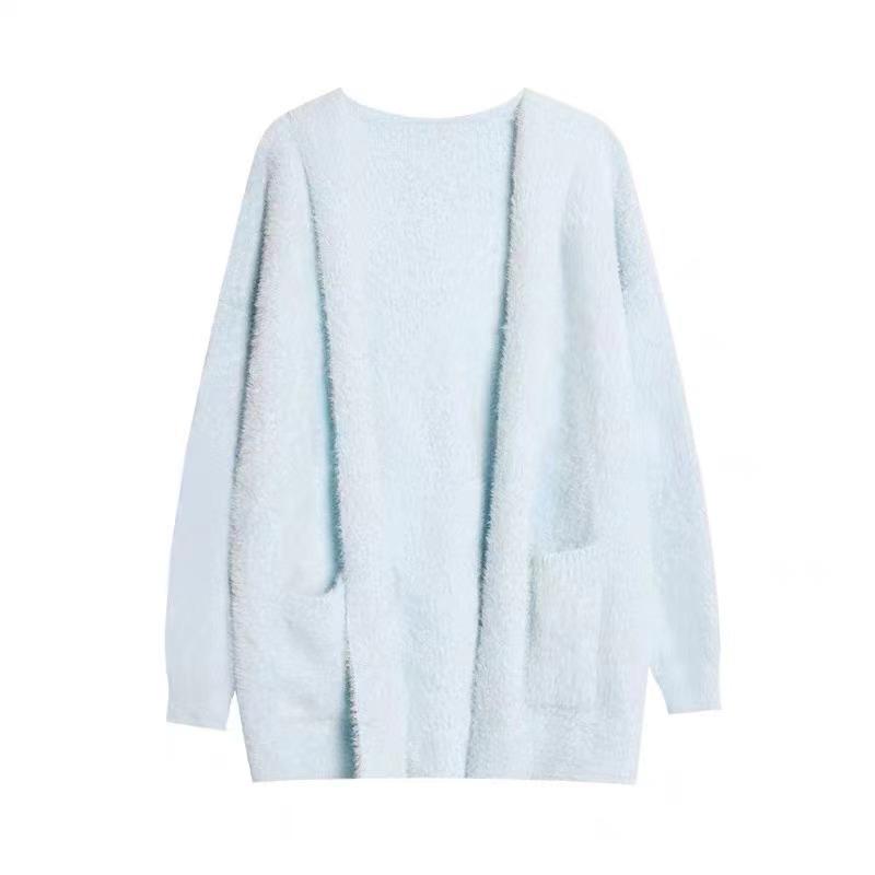 Молочный фуфу худи из искусственного норкового флиса, свитер-куртка, женский осенне-зимний средней длины, свободный, ленивый ветер, вязаный кардиган женский