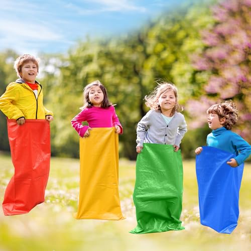 Potato Sack Race Bags: 12 Pack Large Size Set - Durable Burlap Jumping Sacks for Family Reunions Yard Outdoor Activities with Bean Bag Toss Game