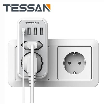 Tessan Вертикальный удлинитель с вилкой европейского стандарта, удлинитель с несколькими розетками и USB-портами, настенная розетка типа C, адаптер, зарядное устройство для домашних путешествий