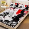 Комплект простыней на резинке с японским принтом самураев 100% полиэстер микрофибра чехлы для матраса дышащий постельный комплект с 2 наволочками