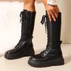 Fashion Women's Chunky Platform Knee High Boots Fashion Thick Sole PU Leather Motorcycle Boots Woman Autumn Winter Punk Long Botas Mujer
