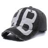 Hat old washed ripped female cap double B printed letter visor men's baseball cap