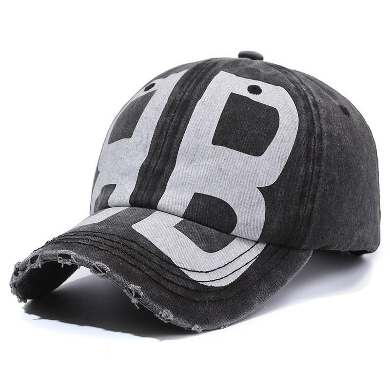 Hat old washed ripped female cap double B printed letter visor men's baseball cap