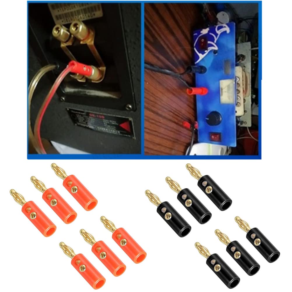 AGULKA Banana Gold for and Sound Systems Red 6 Plugs, Plated, Screw-in Type, Audio/Video Receivers, Amplifiers, (6 + Black)