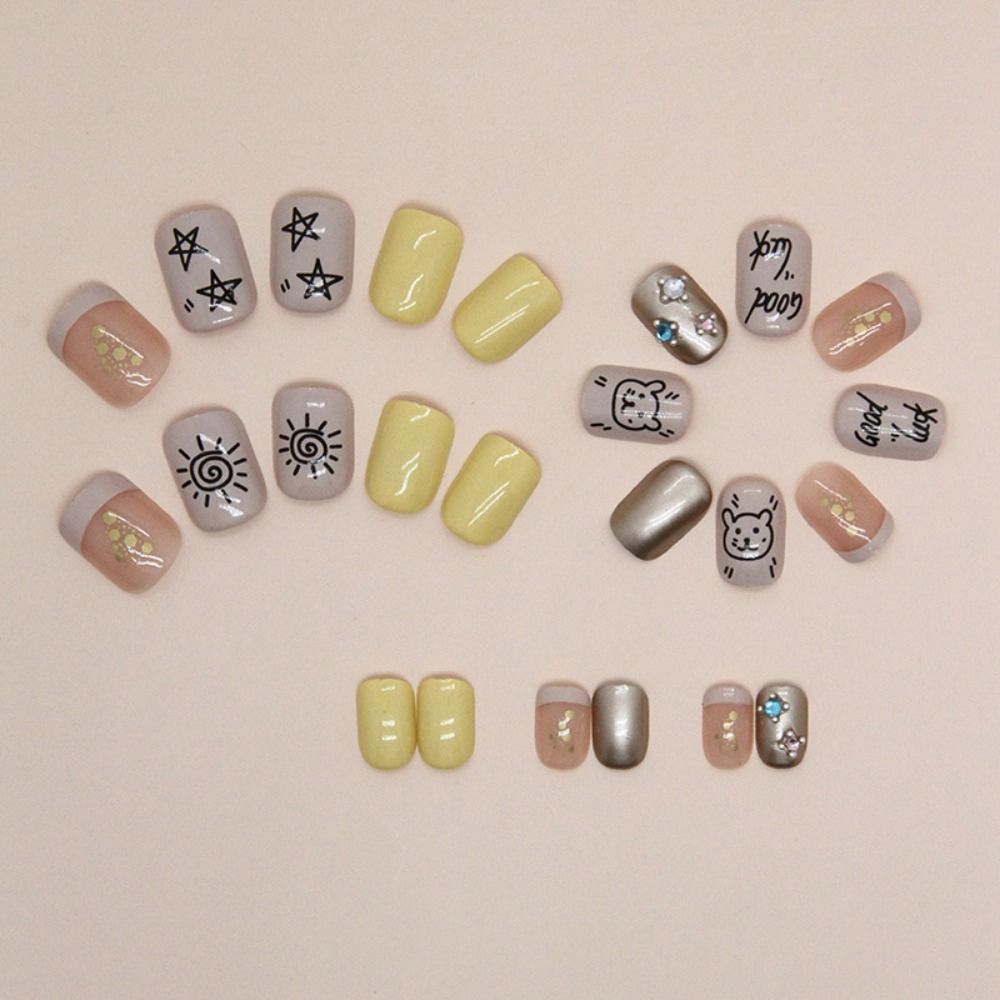 Цветочные накладные ногти Короткие круглые кончики ногтей Съемные накладные ногти для салона