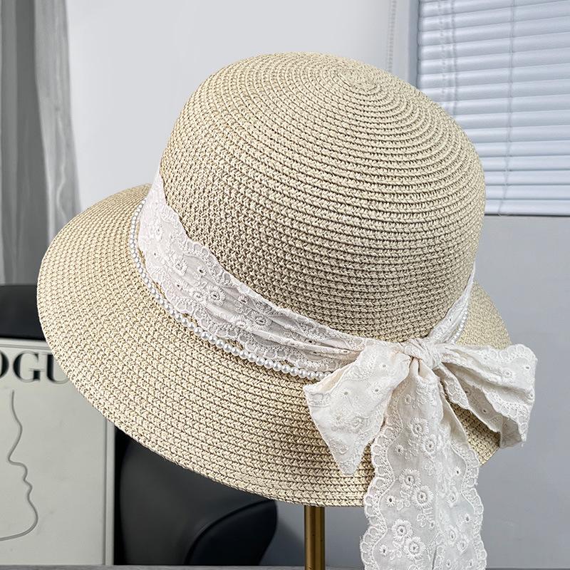 Lace Bow Straw Hat Women's Spring and Summer Fashion Versatile Sun Hat Seaside Beach Vacation Wind Sun Protection Hat