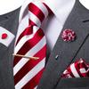 Mens Red White Striped Silk Tie Set Brooch Pin Necktie Hanky Cufflinks Tie Clip for Wedding