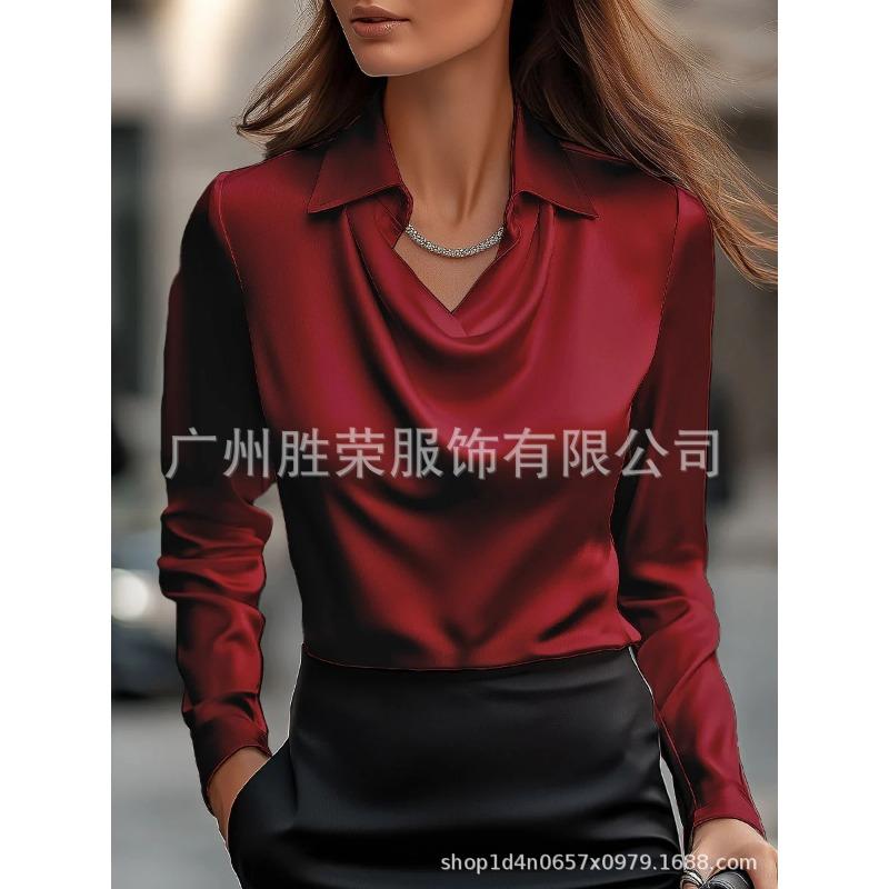 Women S Simple Floral Print Long Sleeve Plunge Neck Shirt