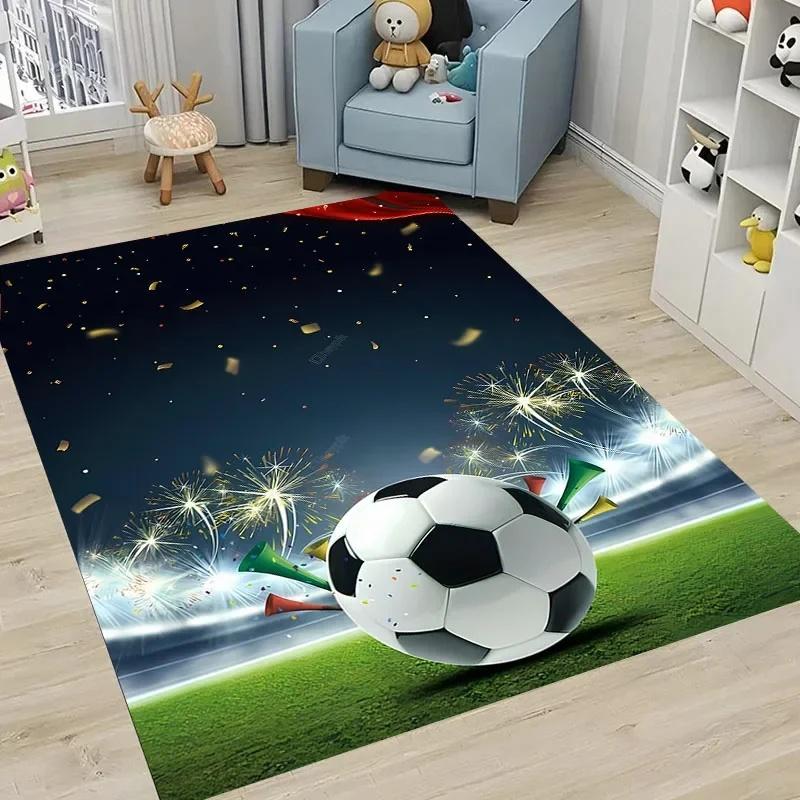 Ball Sports Theme Cartoon Carpet Soccer Floor Mat for Kids' Bedroom Football Large Area Rugs Stylish Living Room and Hallway Rug