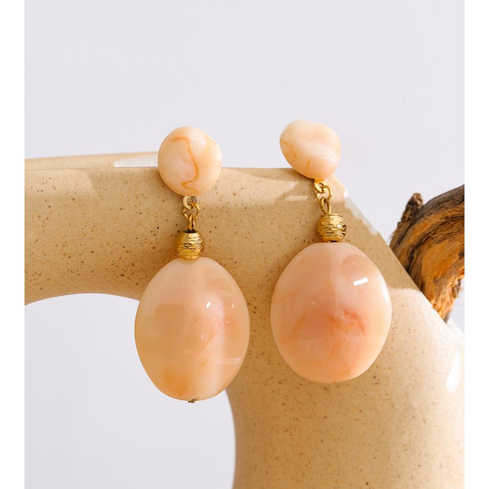 Yhpup Waterproof 3 Color Resin Round Drop Earrings for Women Stainless Steel Spring Summer Charm Stylish Earrings Jewelry 2026
