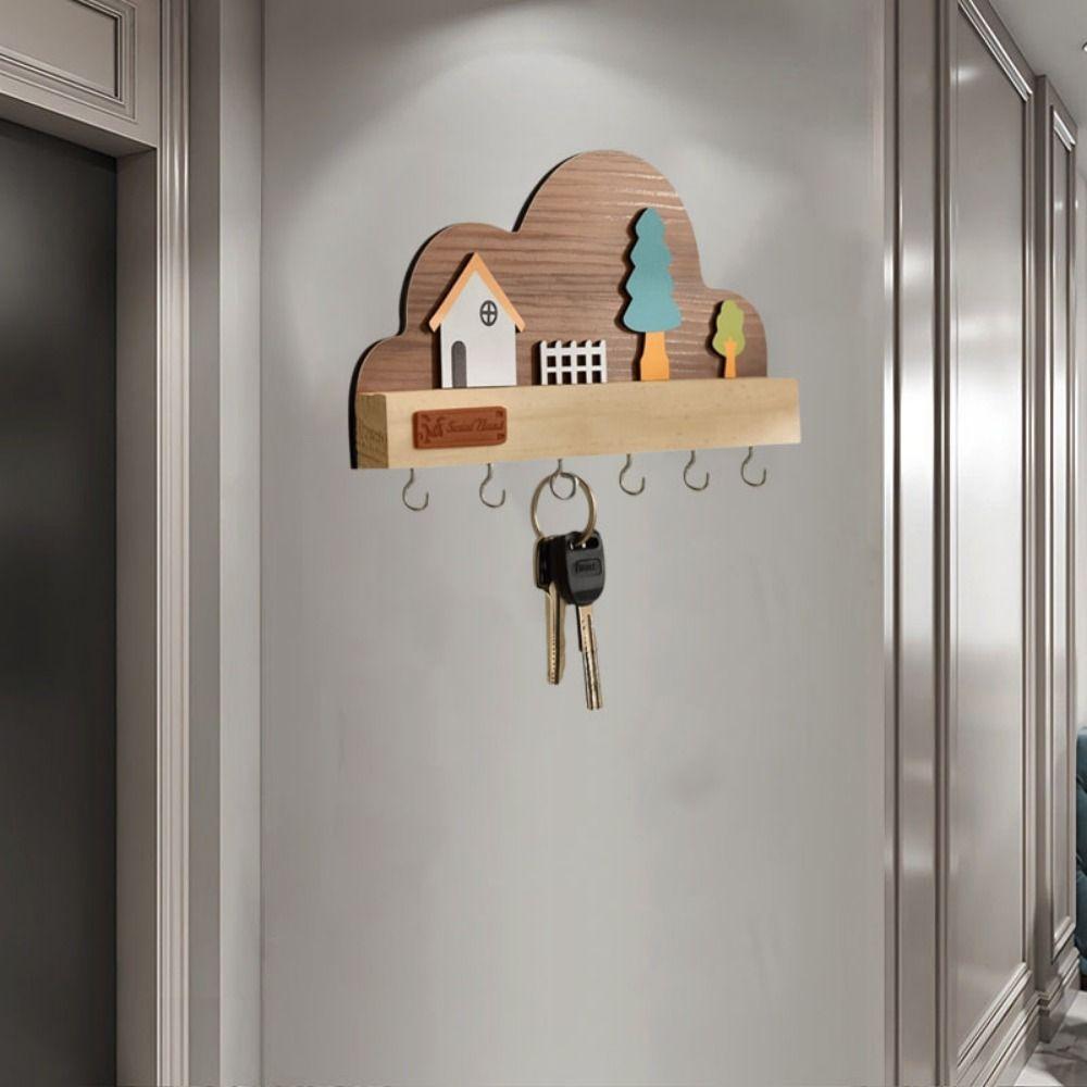Держатель для ключей без сверления, из массива дерева, декоративный крючок, креативная вешалка для одежды, домашний декор
