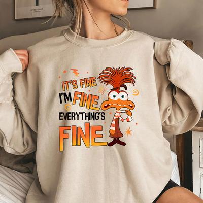 Тревога изнутри 2 Толстовка Everything Is Fine Тревога изнутри Эмоции Футболка Ретро Психическое здоровье Толстовки Подарок фанатам