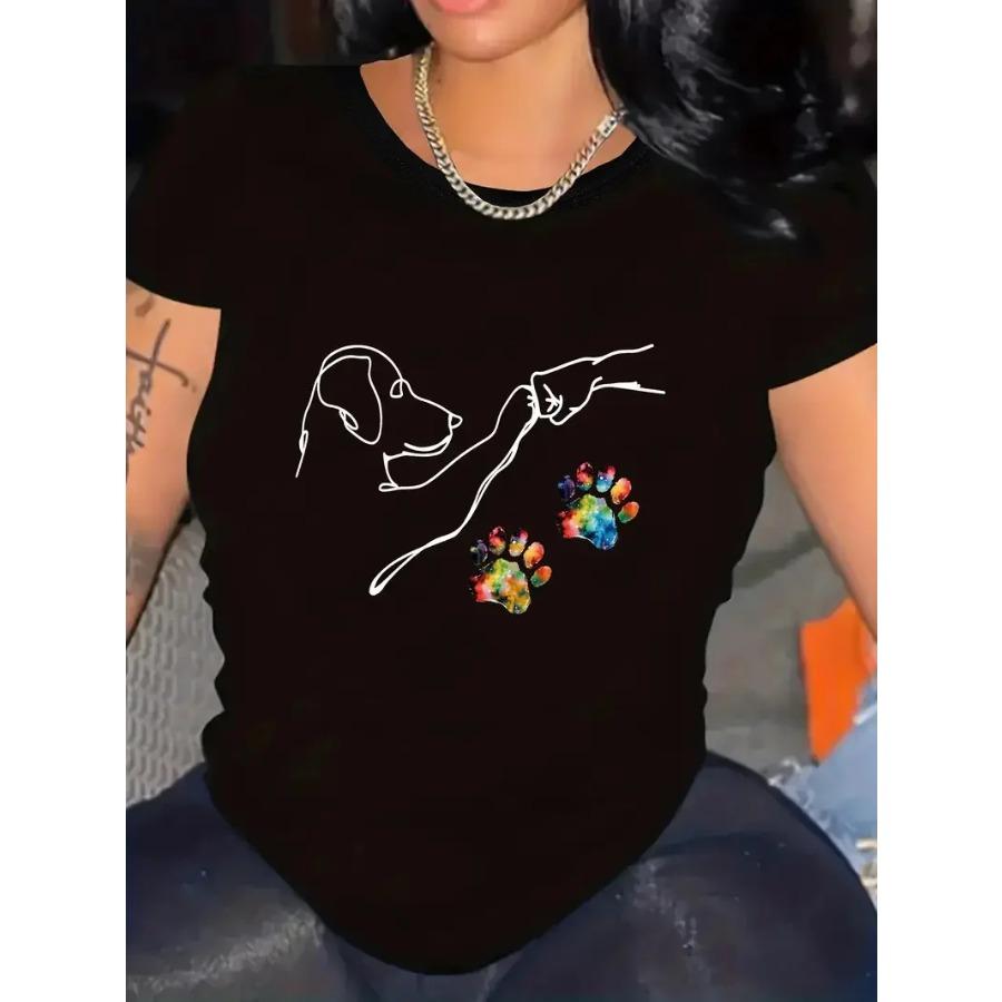 Футболка с принтом Dog Fist Bump Funny Crew Neck Casual Short Sleeve Funny Designer с винтажным летним принтом для женщин