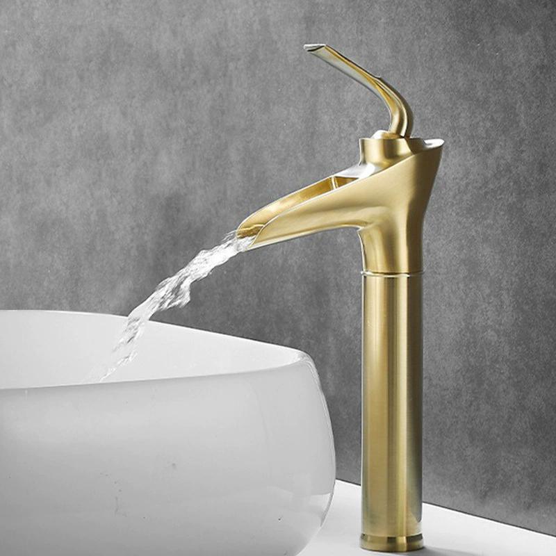 Brushed Gold Bathroom Faucet Brass Basin Faucet Sink Faucet Cold & Hot Water Mixer Sink Tap  Deck Mounted  Lavotory Faucet Tap