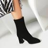 Krazing Pot Флок Осенне-зимняя обувь Странный стиль Каблуки Супер Размер Красивые сапоги с острым носком Теплые ботильоны на молнии