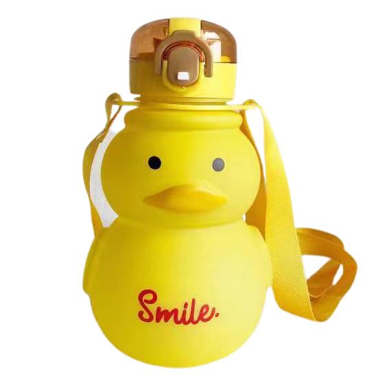 Бутылка для воды в виде утки объемом 650 мл с соломинкой, дизайном с замком, подвеской, открытием одной кнопкой, прозрачной крышкой, кавайная, герметичная, чашка для воды в виде утки для студента