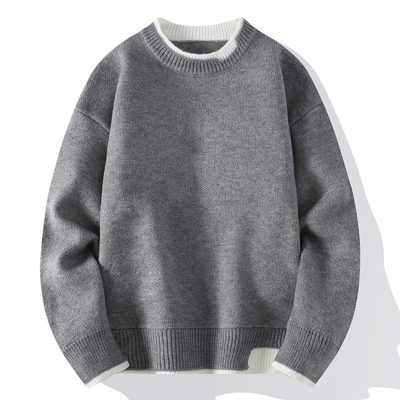 Men's Winter Round Neck Colorblocking Pullover Knit Sweater Vintage Casual Loose Knit Sweater