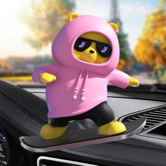 Скейтбординг Медведь Автомобиль Орнамент Мультяшная Форма Яркие выражения Забавный Конькобежец Медведь Украшение Приборной Панели Автомобиля