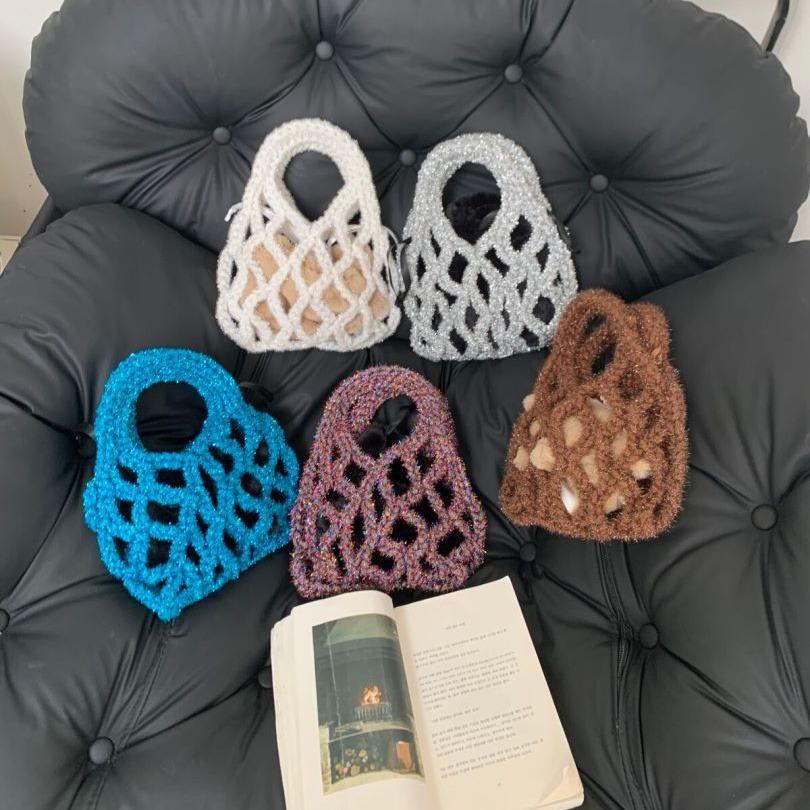 Новая выдолбленная вручную квадратная сумка из хлопчатобумажной нити, связанная крючком из золотой проволоки, модная повседневная универсальная сумка для рыболовной сети