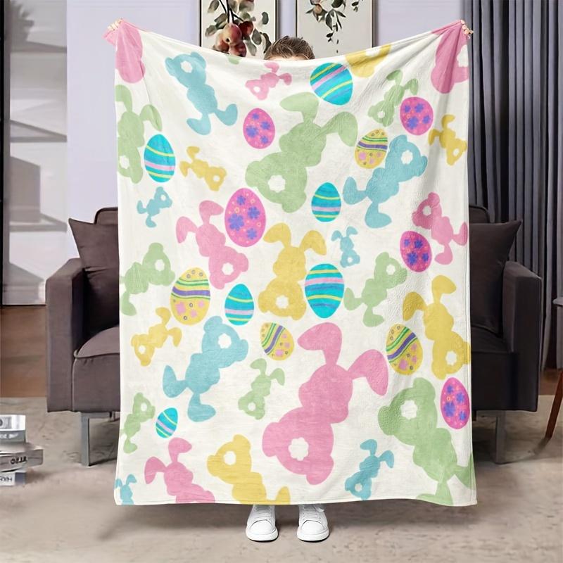 Easter Bunny Egg Flannel Blanket Soft Warm AllSeason Couch Bed Office Travel Gift