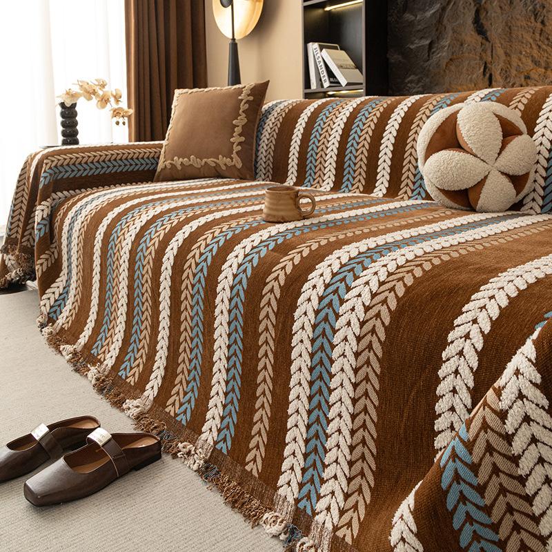 Non-Slip Sofa Cover With Corner Straps, Decorative Couch Cover And Stretch Sofa Slipcover For Chaise Pieces