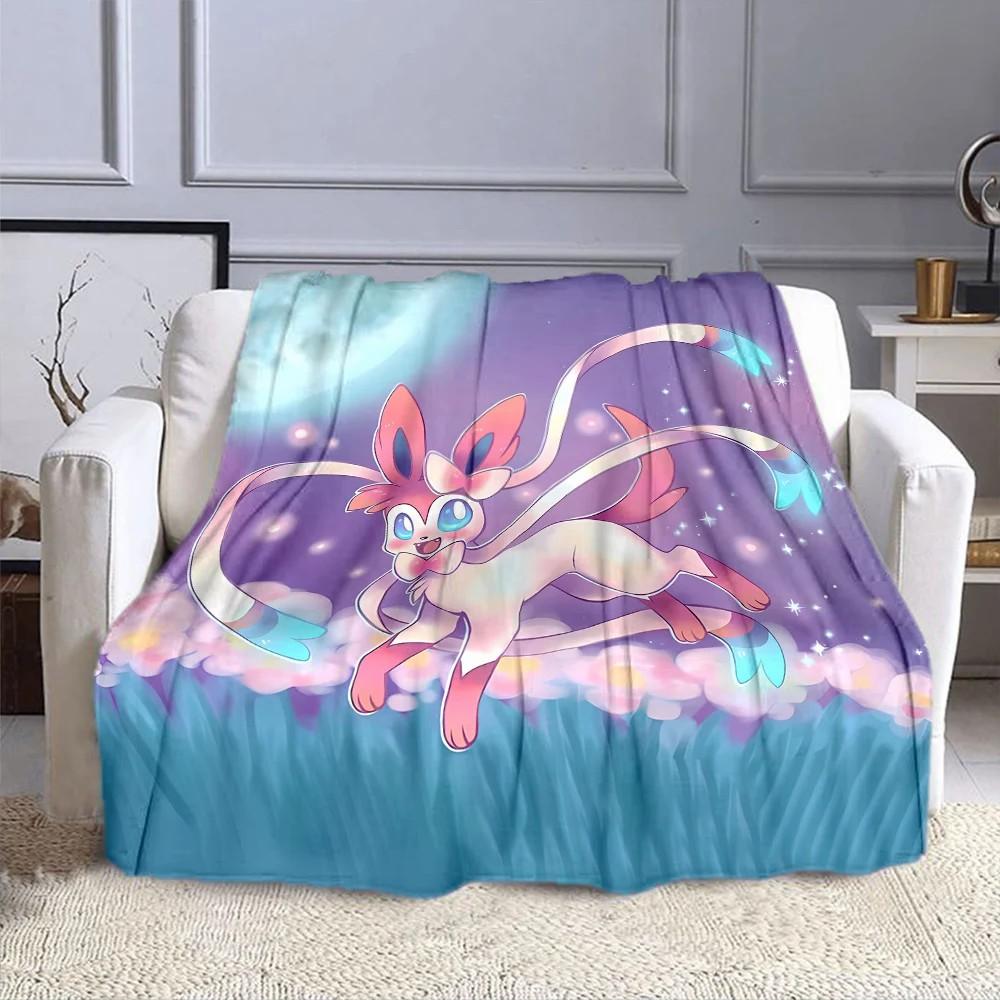 Cute Sylveon Eevee Pink Blanket for Couch or Bed - 3D Pattern Decor Blanket - Cozy Soft Fuzzy Blankets Suitable for All Seasons