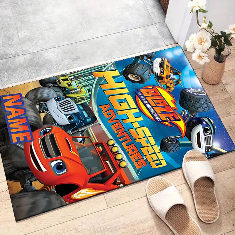 Custom Blaze and the Monster Machines Mat Personalized Name, Polyester Washable Indoor Entryway Rug, Gift for Christmas, Easter, Thanksgiving Day