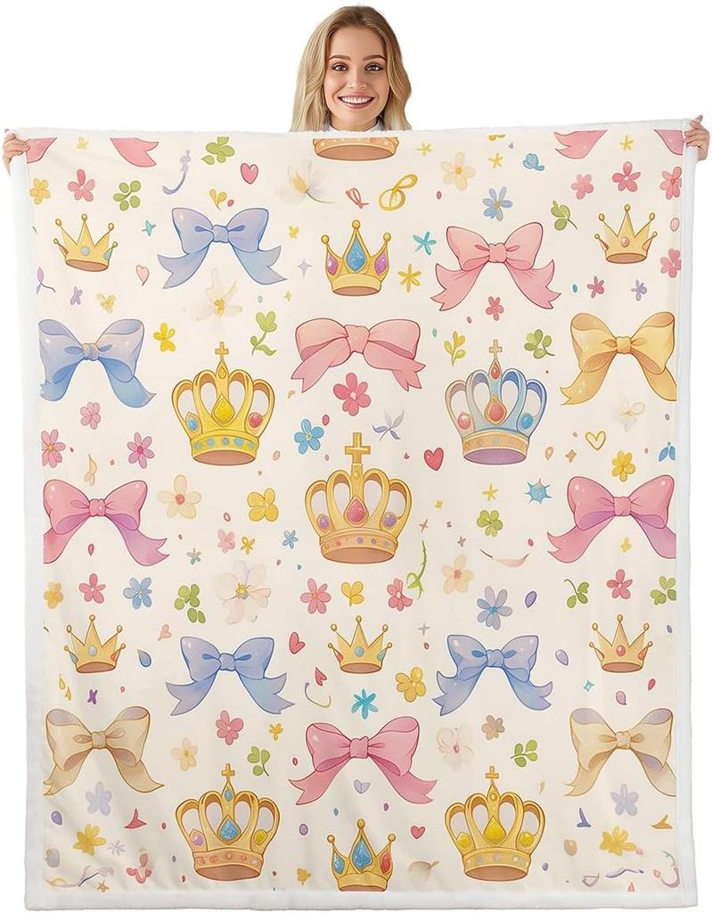 Плед с узором из синих бантов Мягкий флисовый плед Элегантный домашний декор Подарок для женщин Девочек Спальня Постельное белье Покрытие