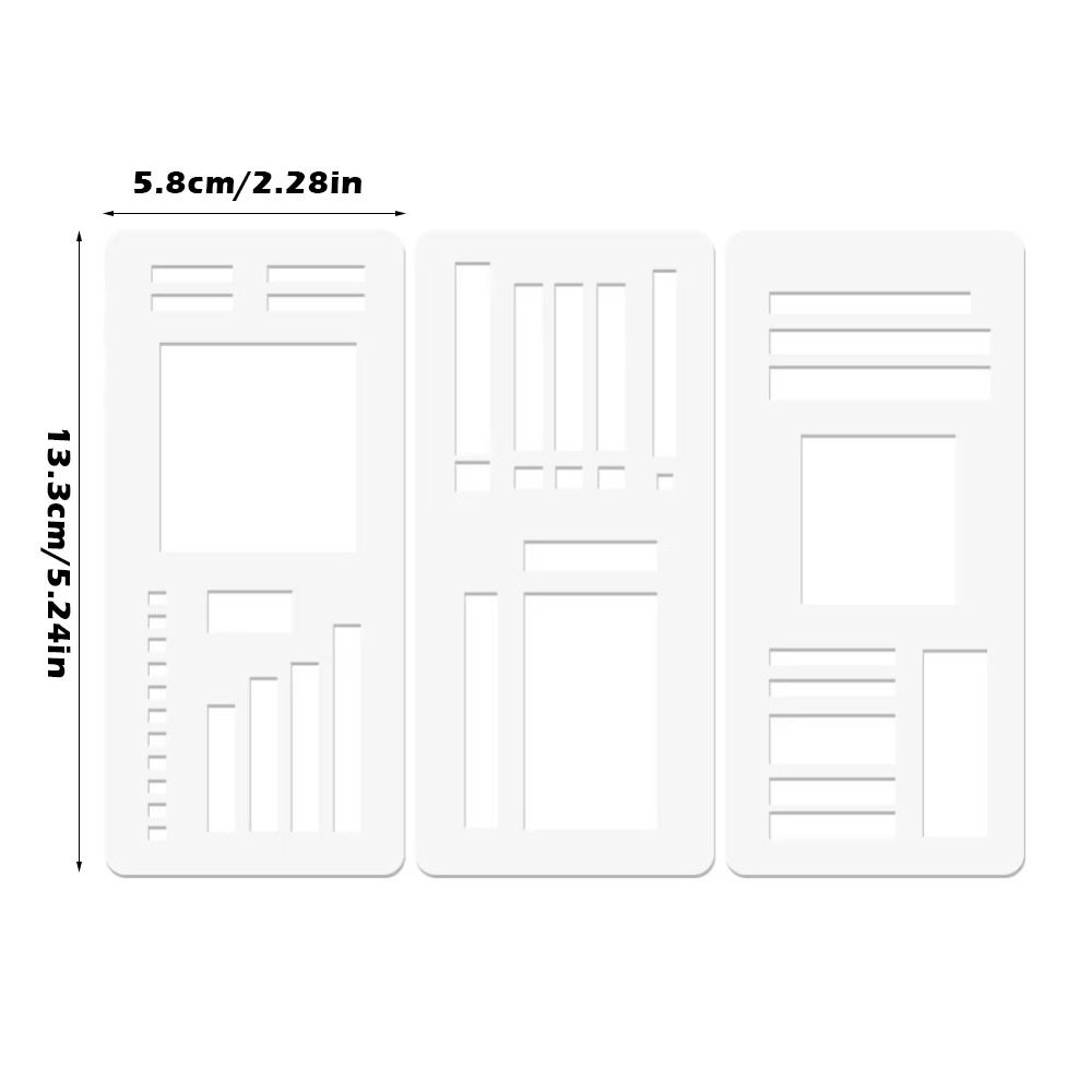 3pcs Simple Dot Grid Design Handmade Flexible Record Template DIY Scrapbook Journal Rectangle Stencil Ruler Set Stencil Ruler