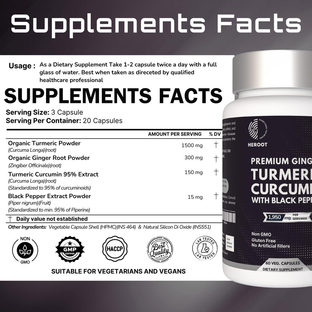 Carbamide Forte Turmeric Curcumin Capsules with Black Pepper & Ginger – 1950 Mg (95% Curcumin Extract)