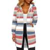 Женская модная полосатая с принтом толстовка с длинным рукавом, капюшоном на шнурке, карманом на молнии, длинная повседневная куртка-свитшот