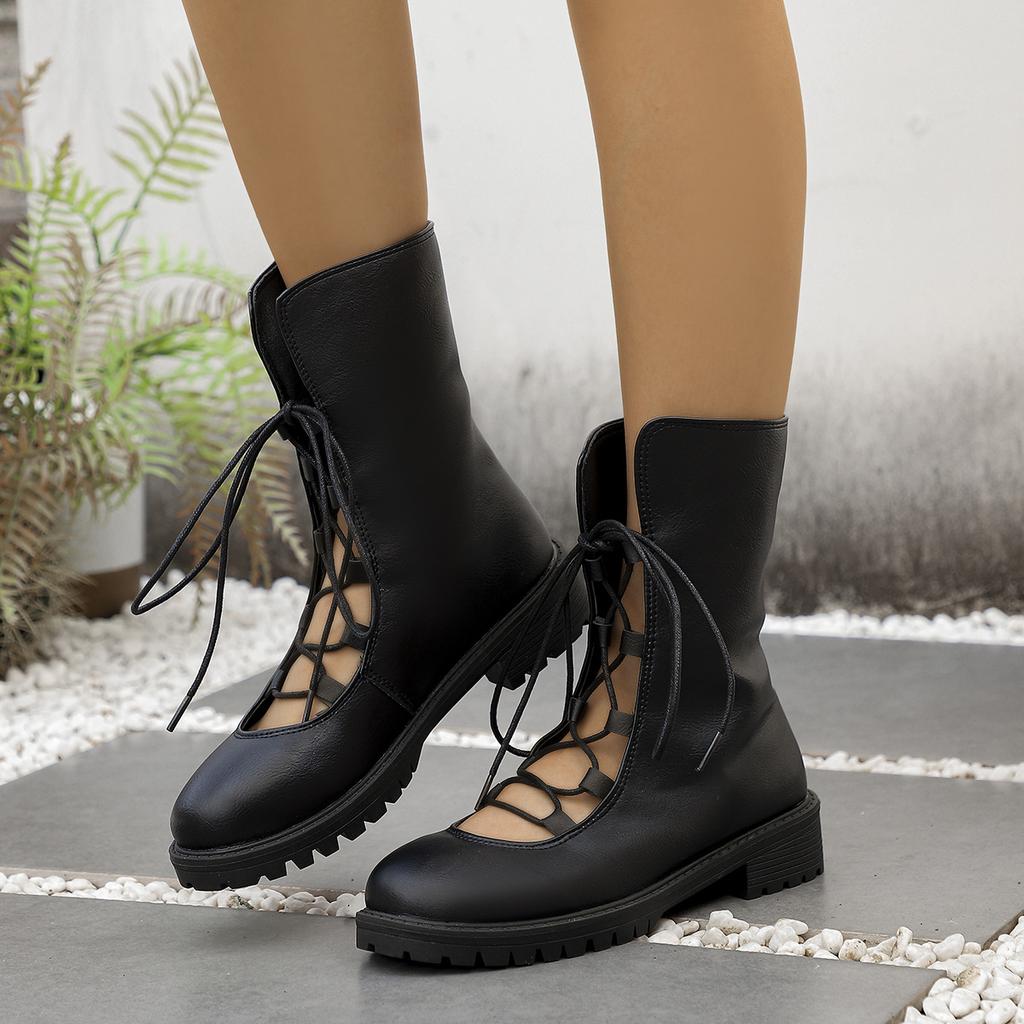 New Round Head Martin Boots Women's Low Heel Thick Heel Front Strap Comfortable Breathable Strap Fashion Boots Women's Shoes