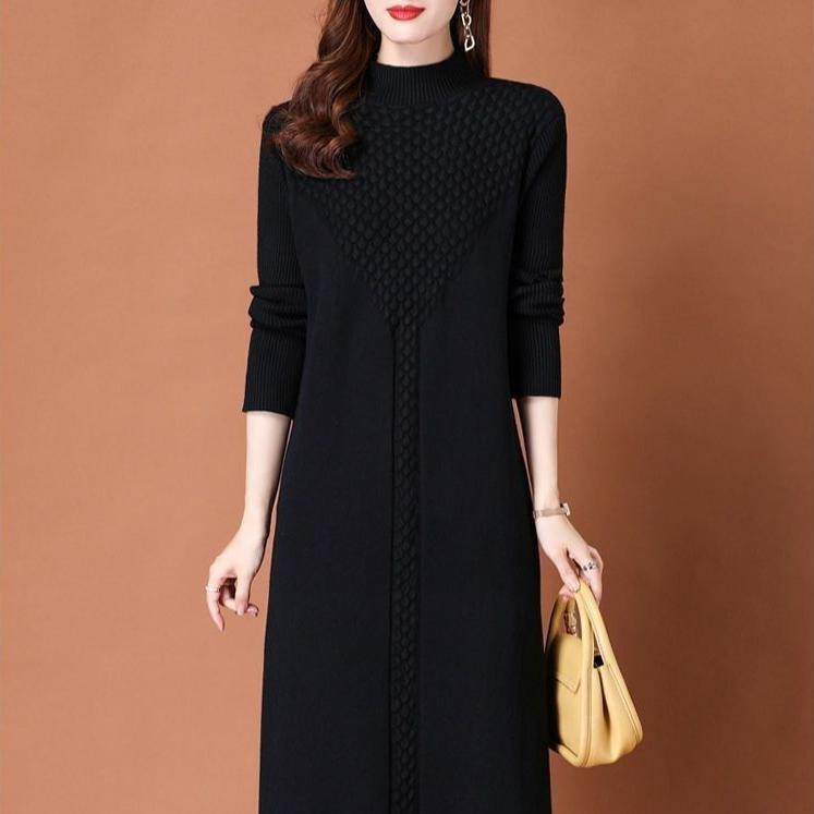 Длинный свитер Женское платье длиной до колена Осенне-зимнее платье Женский вязаный свитер свободного кроя Пуловер