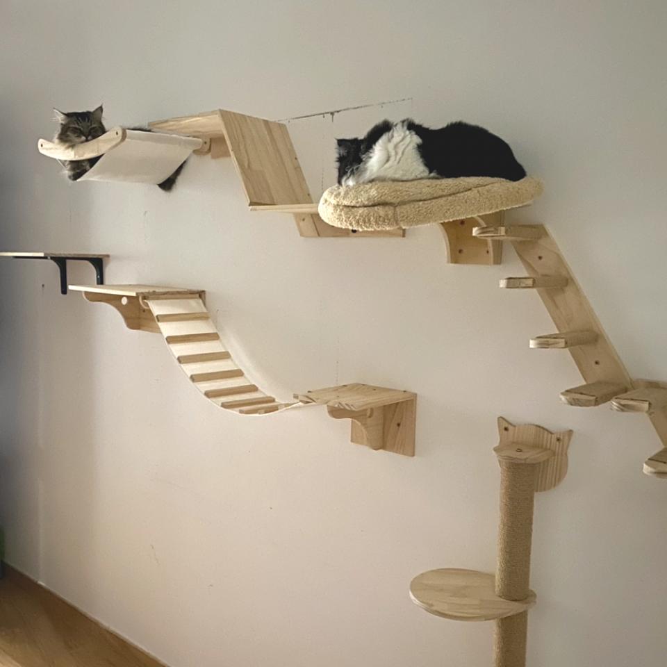 Cat Climbing Shelf Bridge Hammock Wall Cat Furniture Floating Shelves Tree Tower Cats Gym Walk for Scratching and Sleeping