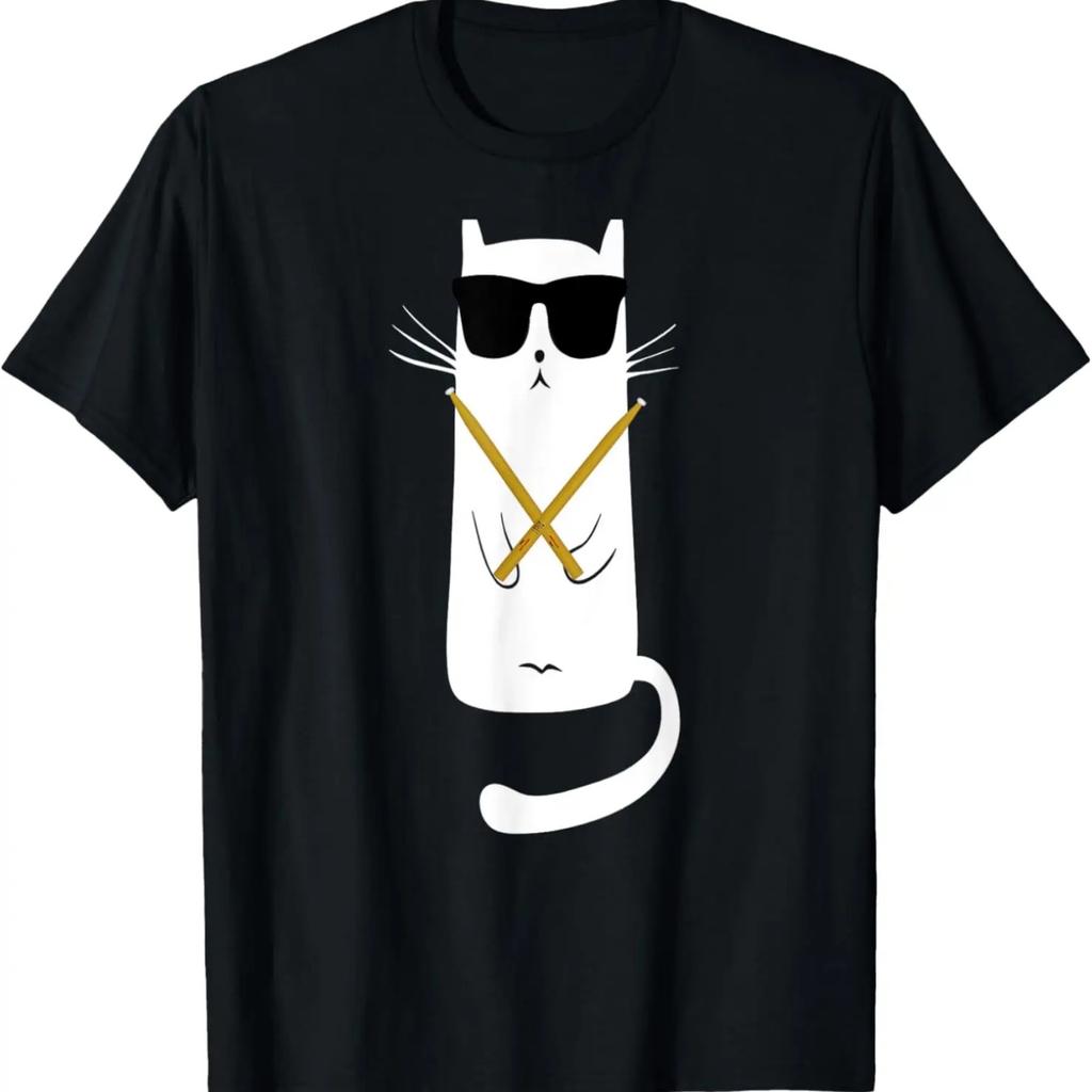 Funny Cat Wearing Sunglasses Drums Playing Drums T-Shirt