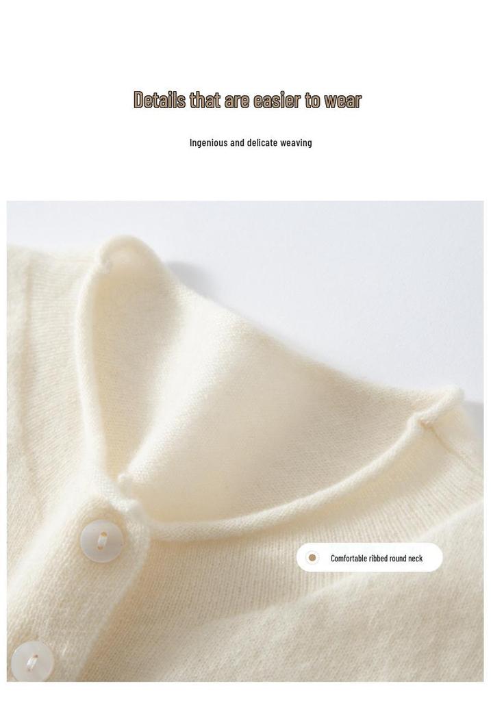 100% Pure Cashmere Rolled Edge Cardigan for Women - Slimming Autumn/Winter Knitwear Sweater with Multi-Button Style