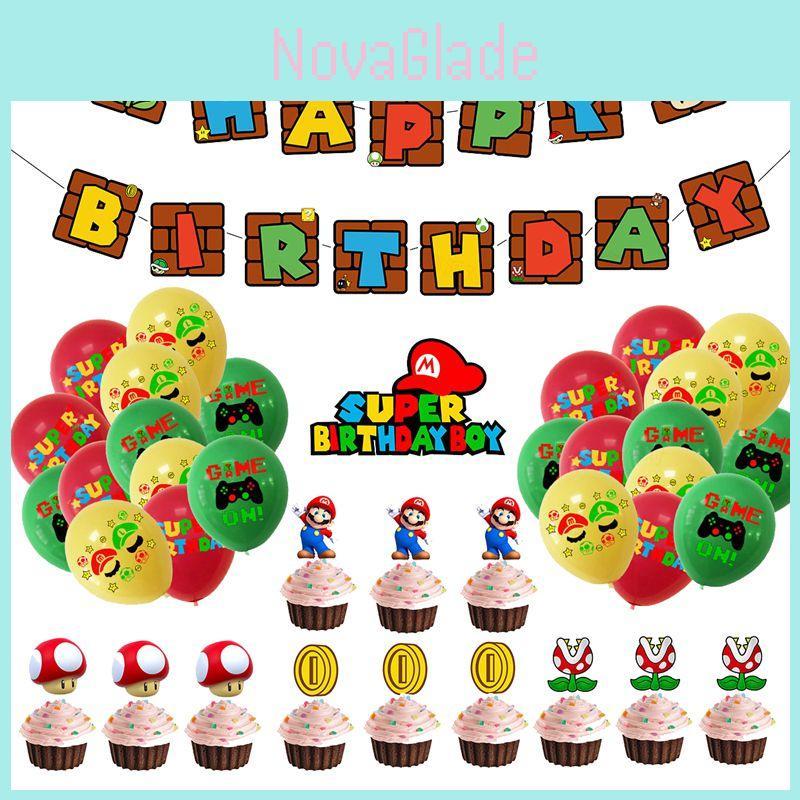 Super Mario Birthday Party Decor Suit Set Featuring Vibrant Balloons And Banner