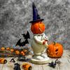 Halloween Pumpkin Decoration Spooky Halloween Pumpkin Man Figurine with Hat Ghost Decoration for Home Party Desktop Ornament