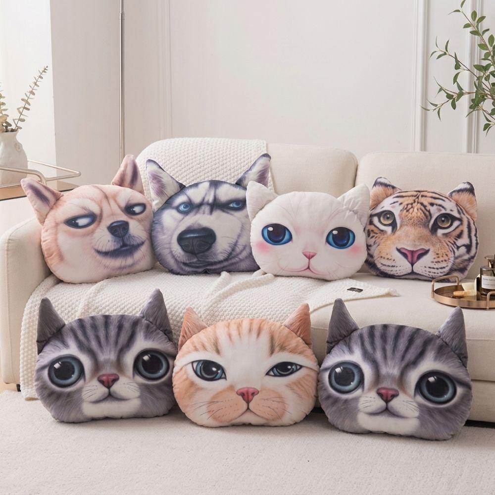 Realistic Cat Dog Head Pillow Cushion 3D 40CM Car Seat Cushion Multipurpose
