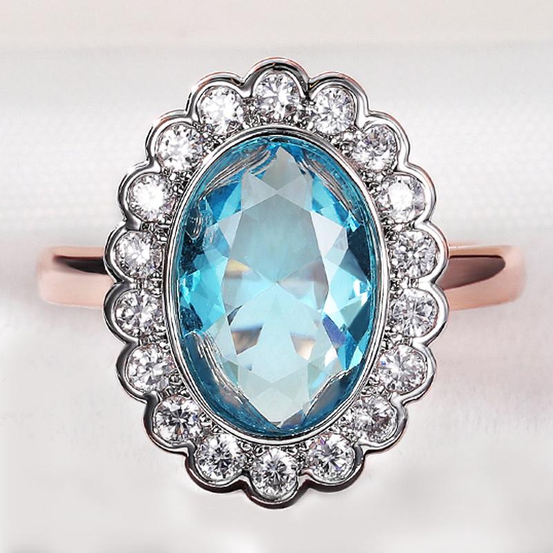 Новые блестящие циркониевые женские кольца на палец для свадебной церемонии и вечеринки, небесно-голубой камень, дизайн подсолнечника, женские эффектные кольца