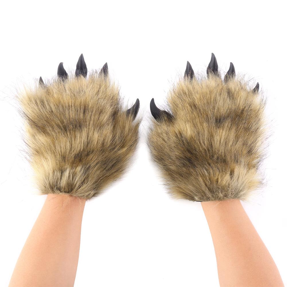 Original Plush Beast Claw Gloves 3D Pointed Nails Simulated Beast Palm, Halloween Cos Wearable Winter Warmth