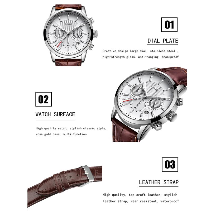 2022 LIGE Fashion Men's Watches Top Brand Luxury Business Watch Man Sport Quartz Chronograph Waterproof Wristwatch