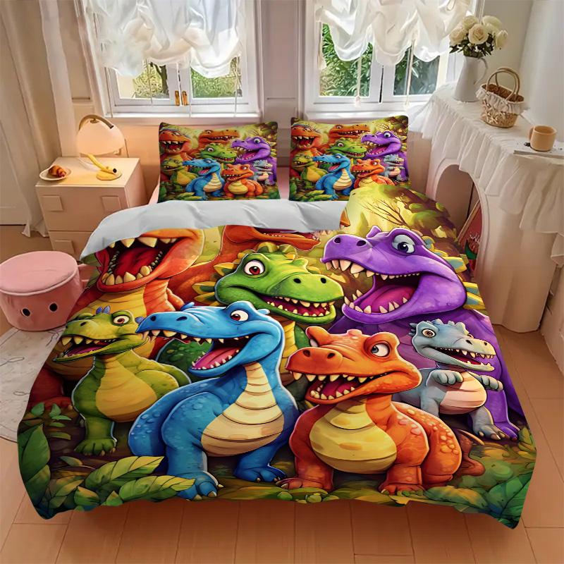Dinosaur Party Adventure Print 3Pcs Bedding Setduvet Cover With 2 Bedropillowcase Home Birthday Gift