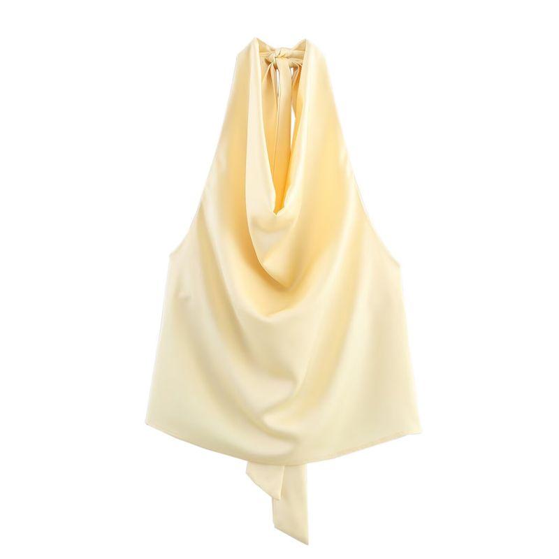 Araltay New Arrival Women's Clothing Fashion Style Fashion All-Match Hanging Collar Silk Satin Texture Tops 2892650