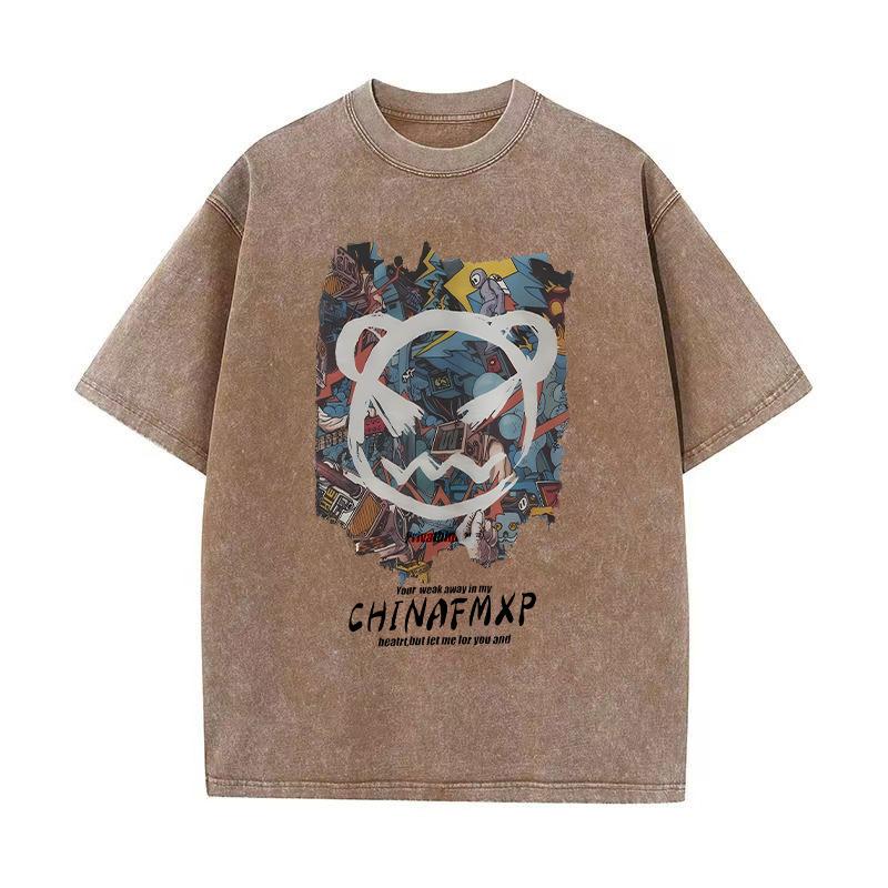 Футболка в стиле хип-хоп с короткими рукавами и круглым вырезом, свободная, с заниженной линией плеч, в стиле ретро с рисунком снежинок